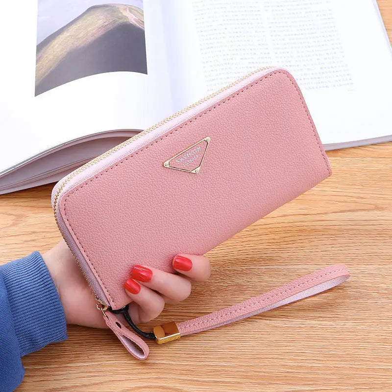 Large Capacity Casual Ladies Wallet with Lychee Pattern - Pink - Wallets