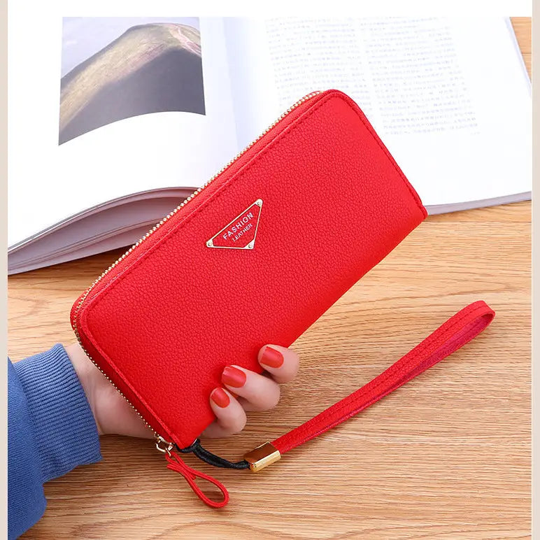 Large Capacity Casual Ladies Wallet with Lychee Pattern - Red - Wallets