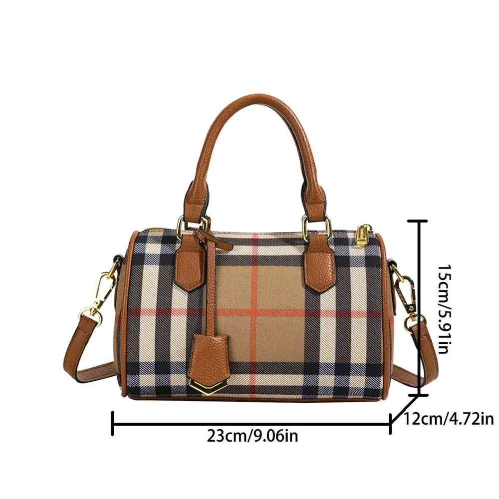 Large Capacity Classic Stripe Plaid Pattern Shoulder Bag PU Crossbody Tote with Adjustable Strap Zip Closure for Daily