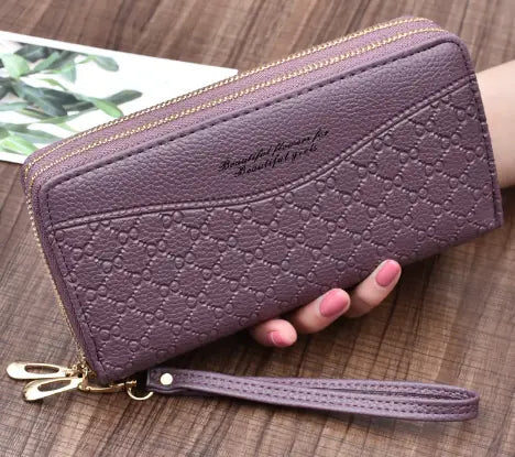 Large Double Zipper Clutch Wallet for Women - Wallets