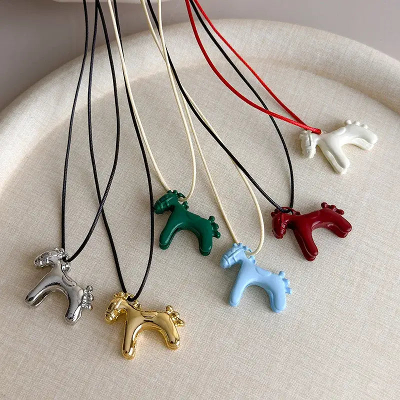 LATS Fashion Colorful Horse Pendant Long Necklace for Women Adjustable Sweater Chain Necklaces Jewelry Gifts