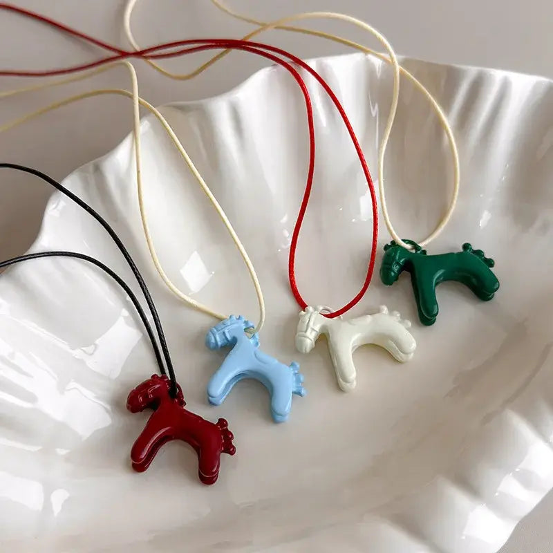LATS Fashion Colorful Horse Pendant Long Necklace for Women Adjustable Sweater Chain Necklaces Jewelry Gifts