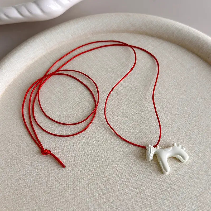 LATS Fashion Colorful Horse Pendant Long Necklace for Women Adjustable Sweater Chain Necklaces Jewelry Gifts