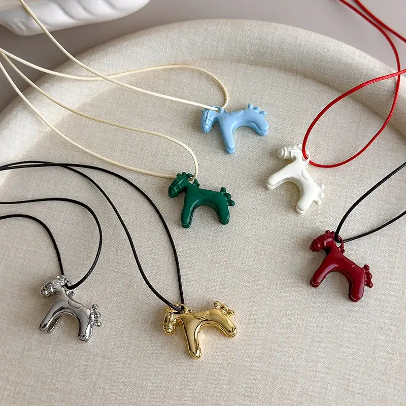 LATS Fashion Colorful Horse Pendant Long Necklace for Women Adjustable Sweater Chain Necklaces Jewelry Gifts