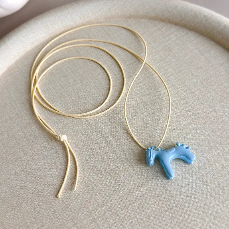LATS Fashion Colorful Horse Pendant Long Necklace for Women Adjustable Sweater Chain Necklaces Jewelry Gifts