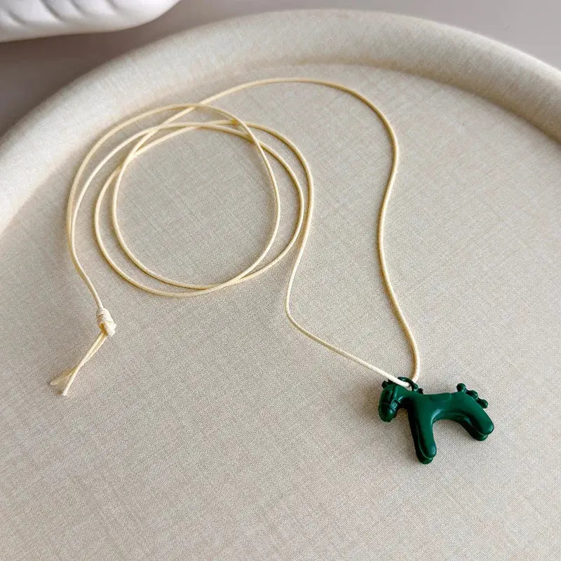 LATS Fashion Colorful Horse Pendant Long Necklace for Women Adjustable Sweater Chain Necklaces Jewelry Gifts