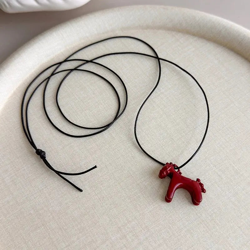 LATS Fashion Colorful Horse Pendant Long Necklace for Women Adjustable Sweater Chain Necklaces Jewelry Gifts