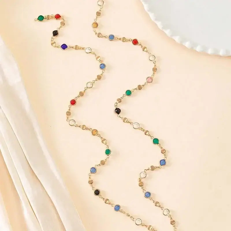 LATS New Luxury Colourful Long Tassel Necklace for Women Shiny Rhinestone Crystal Zircon Choker Bohemian Statement
