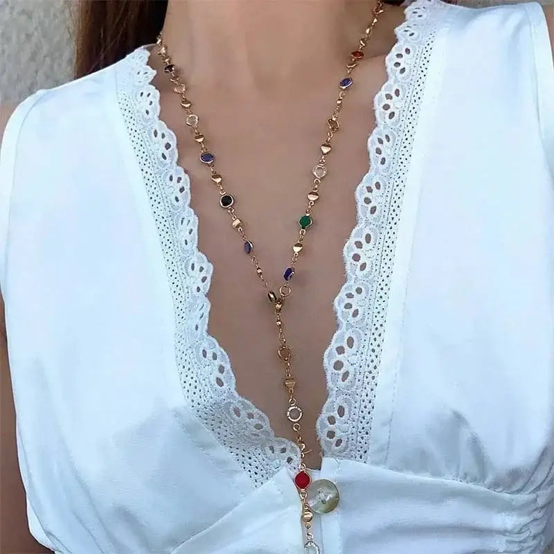 LATS New Luxury Colourful Long Tassel Necklace for Women Shiny Rhinestone Crystal Zircon Choker Bohemian Statement