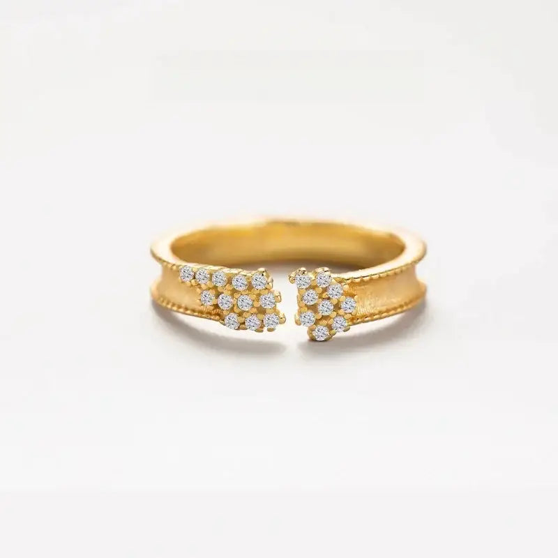 Litheline 24K Gold Plated Brass Milgrain-Edged Open Ring Multi-Stone CZ Clusters Irritation-Free Gentle Fit