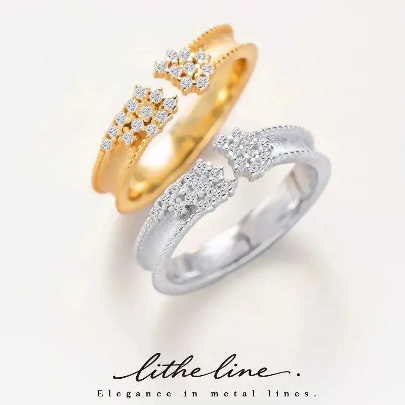 Litheline 24K Gold Plated Brass Milgrain-Edged Open Ring Multi-Stone CZ Clusters Irritation-Free Gentle Fit