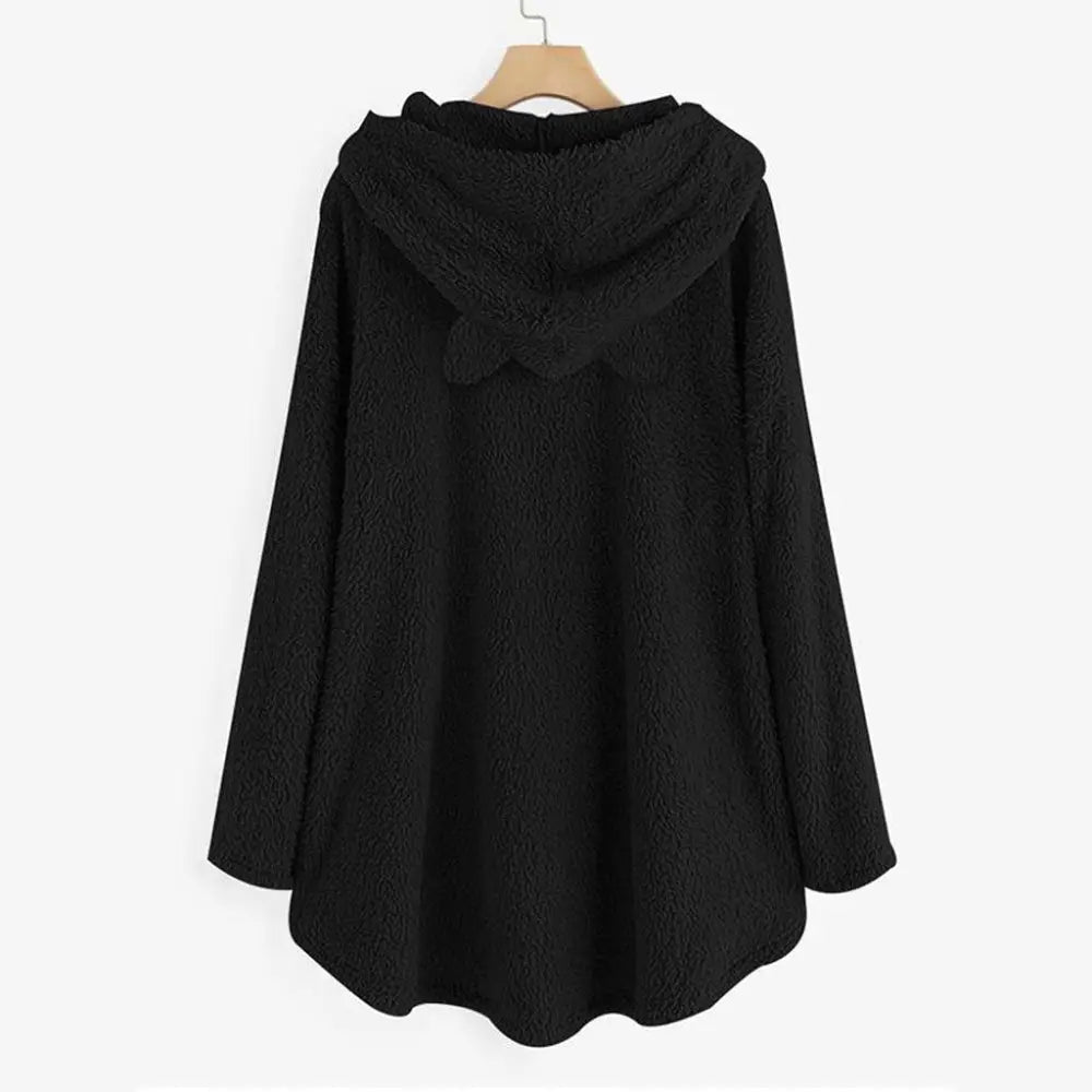 Long Sleeve Cat Print Hoodie with Irregular Hem