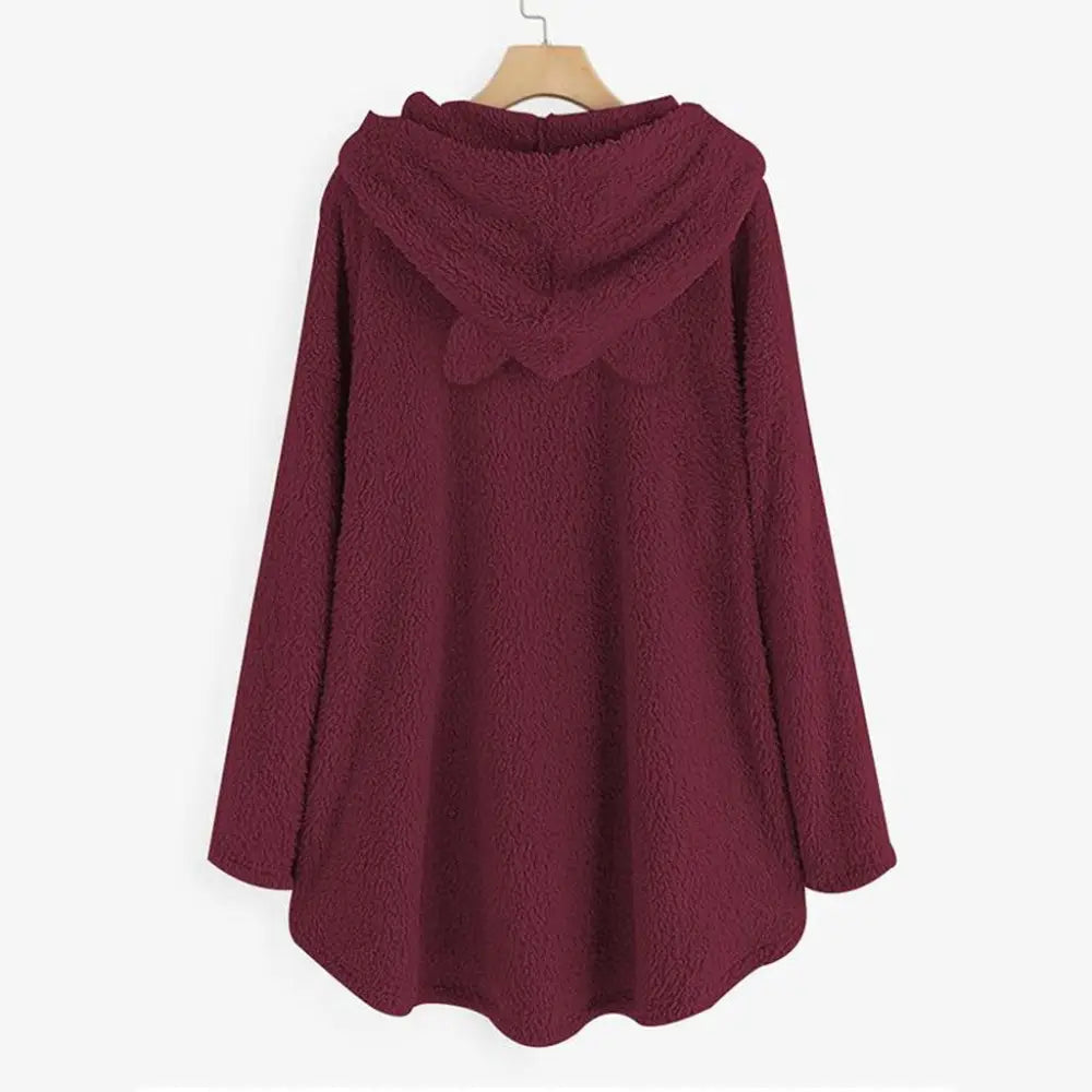 Long Sleeve Cat Print Hoodie with Irregular Hem