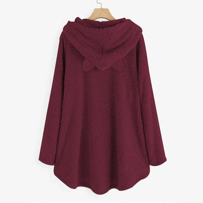 Long Sleeve Cat Print Hoodie with Irregular Hem