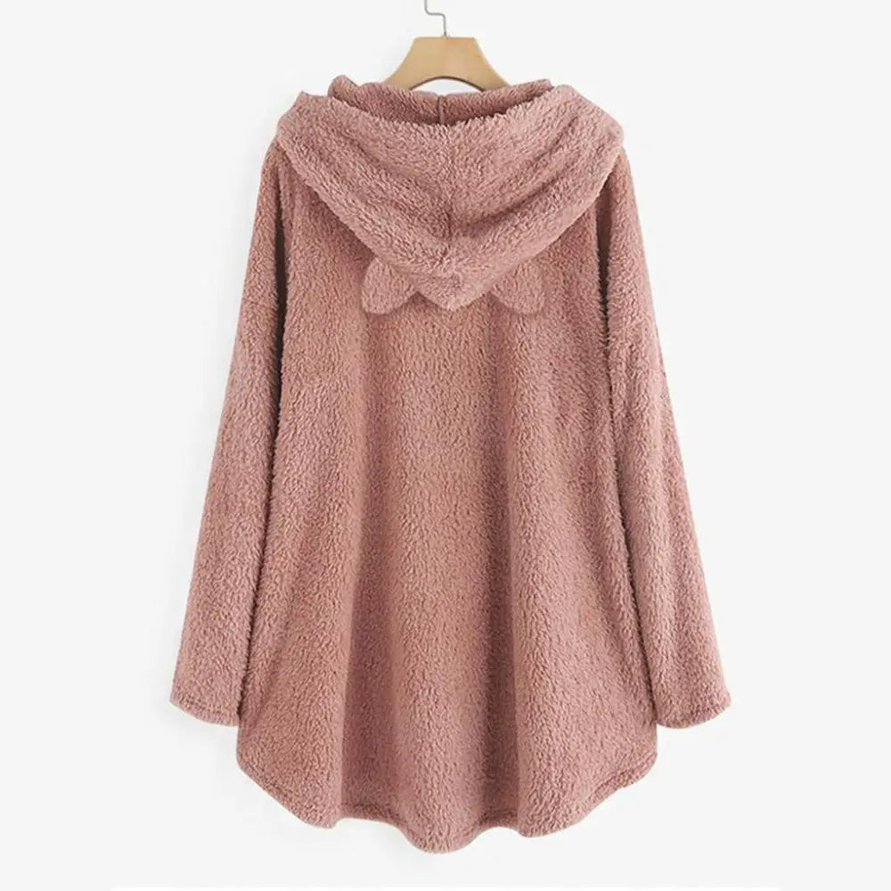 Long Sleeve Cat Print Hoodie with Irregular Hem