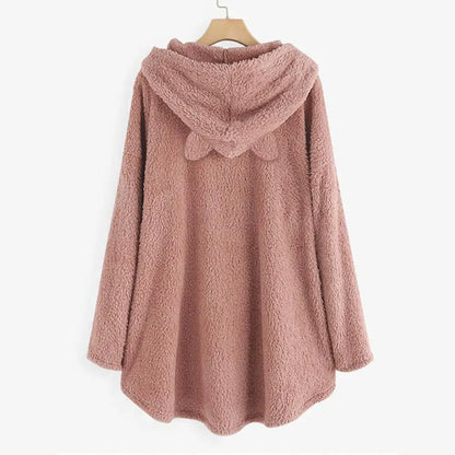 Long Sleeve Cat Print Hoodie with Irregular Hem