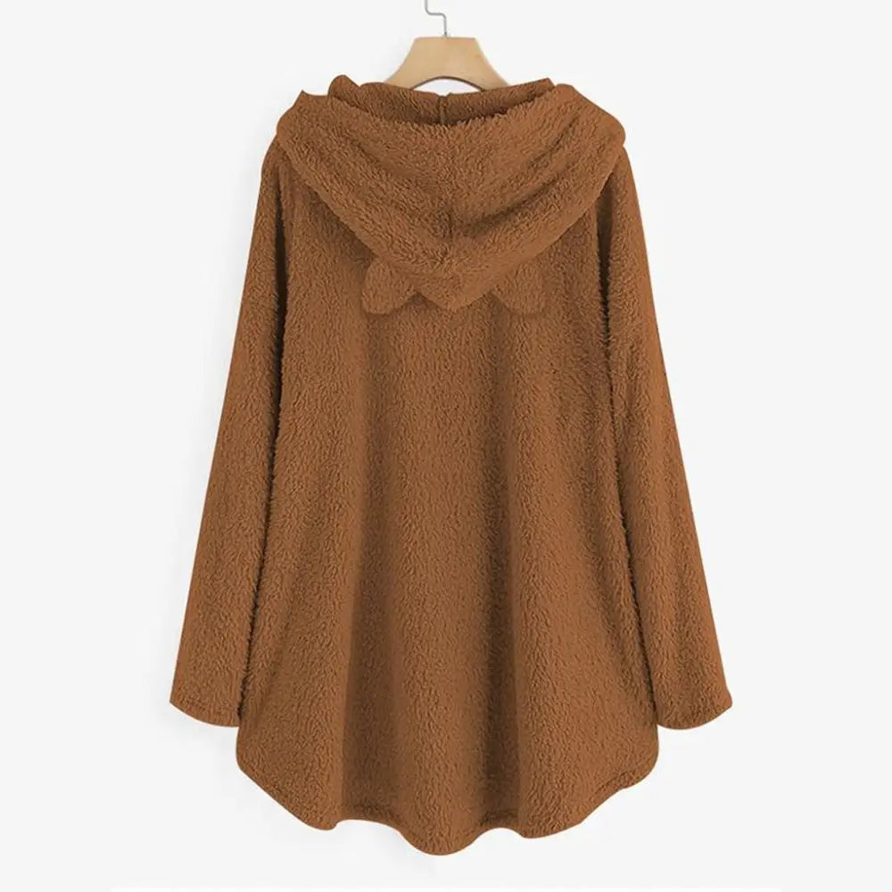 Long Sleeve Cat Print Hoodie with Irregular Hem