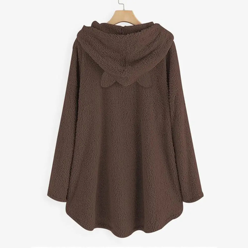 Long Sleeve Cat Print Hoodie with Irregular Hem