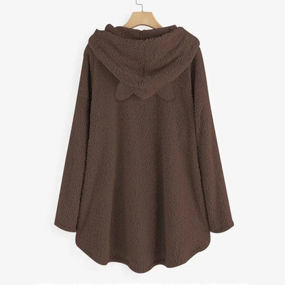 Long Sleeve Cat Print Hoodie with Irregular Hem