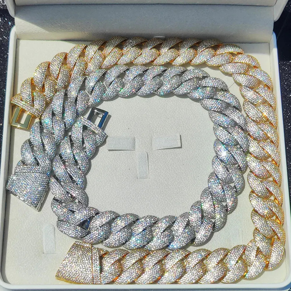 Luxury 24MM 6 Rows Cluster 5A Diamond Full Iced Out Cuban Link Chain SIlver/18k Gold Plated Bling CZ Bubble Chain