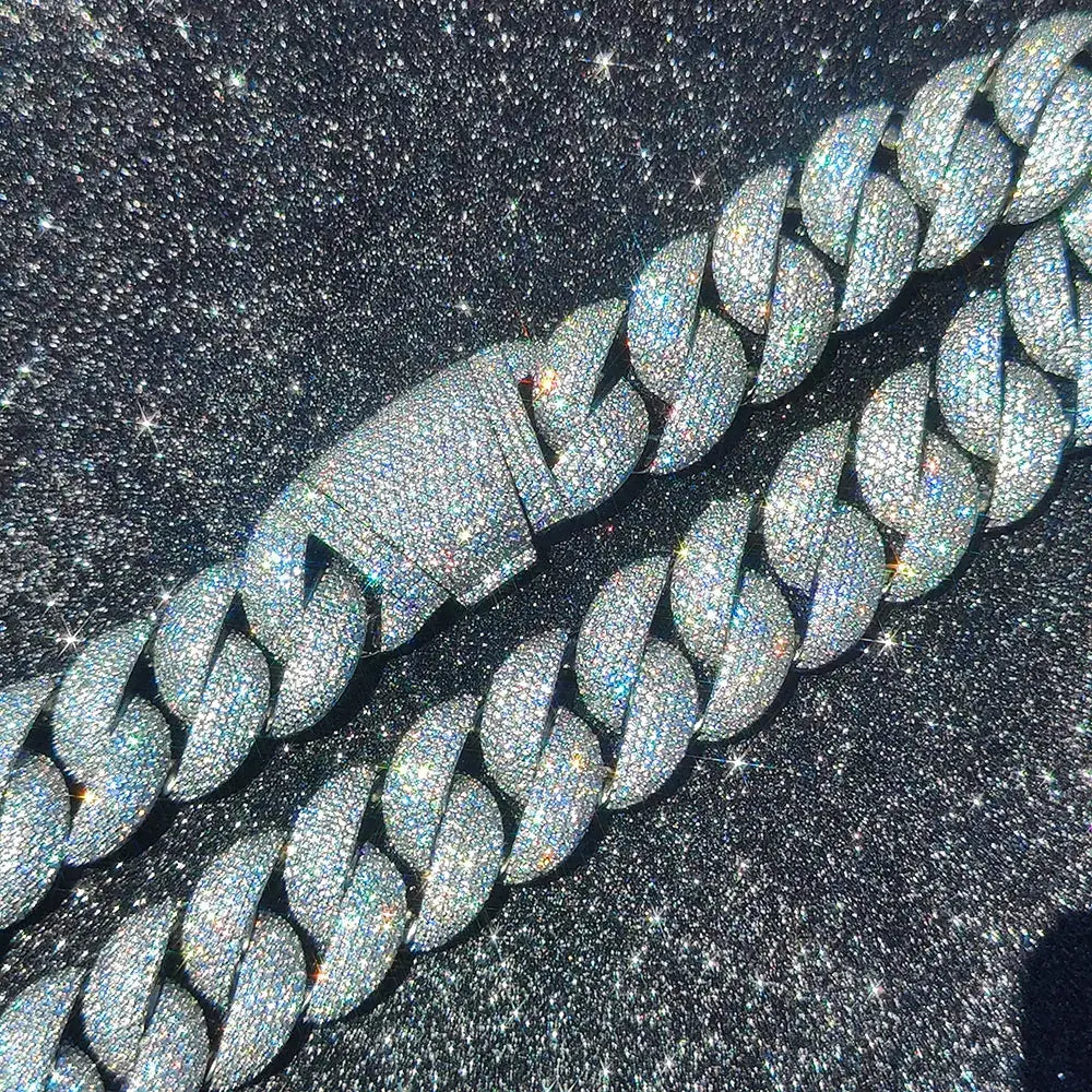 Luxury 24MM 6 Rows Cluster 5A Diamond Full Iced Out Cuban Link Chain SIlver/18k Gold Plated Bling CZ Bubble Chain