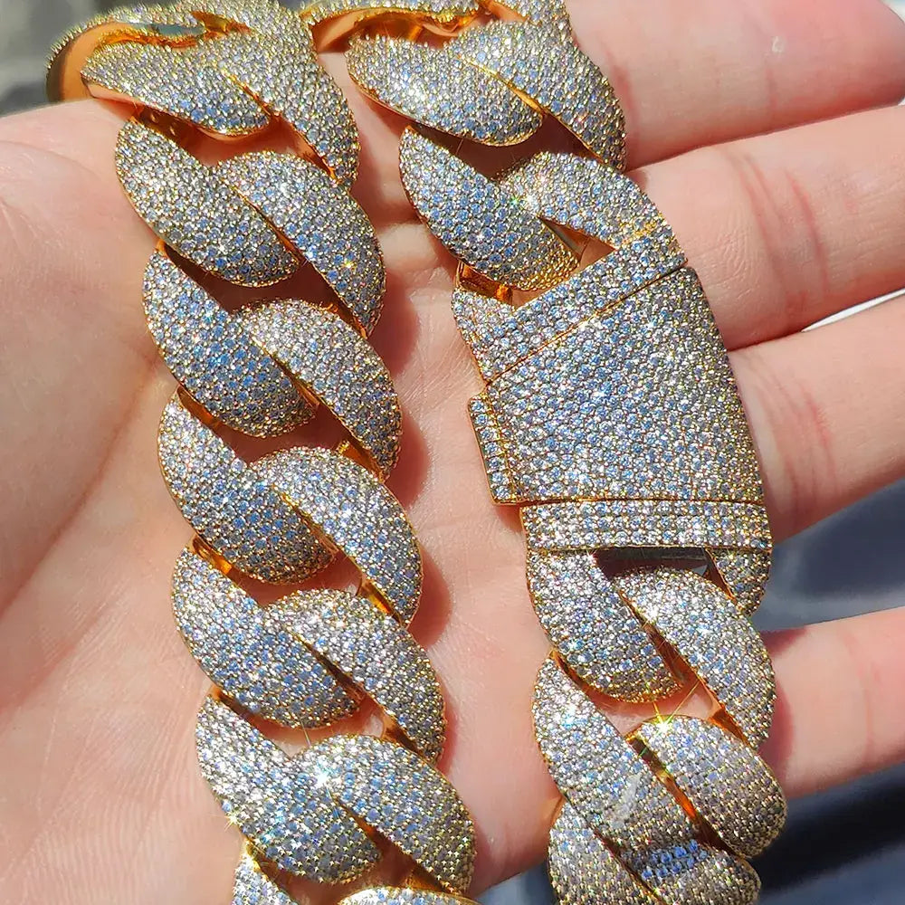 Luxury 24MM 6 Rows Cluster 5A Diamond Full Iced Out Cuban Link Chain SIlver/18k Gold Plated Bling CZ Bubble Chain