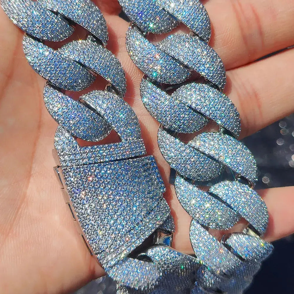 Luxury 24MM 6 Rows Cluster 5A Diamond Full Iced Out Cuban Link Chain SIlver/18k Gold Plated Bling CZ Bubble Chain
