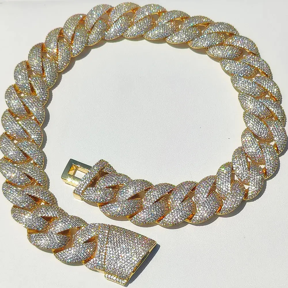 Luxury 24MM 6 Rows Cluster 5A Diamond Full Iced Out Cuban Link Chain SIlver/18k Gold Plated Bling CZ Bubble Chain