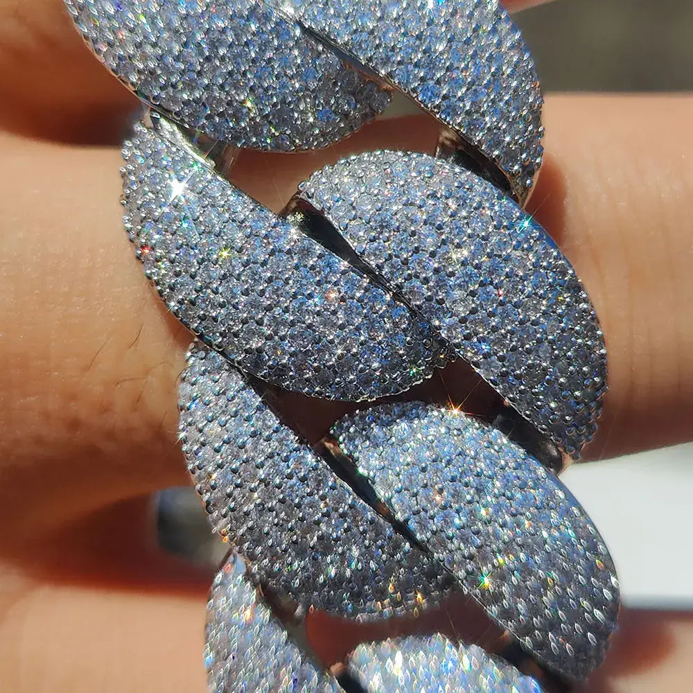 Luxury 24MM 6 Rows Cluster 5A Diamond Full Iced Out Cuban Link Chain SIlver/18k Gold Plated Bling CZ Bubble Chain