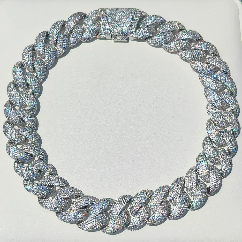 Luxury 24MM 6 Rows Cluster 5A Diamond Full Iced Out Cuban Link Chain SIlver/18k Gold Plated Bling CZ Bubble Chain