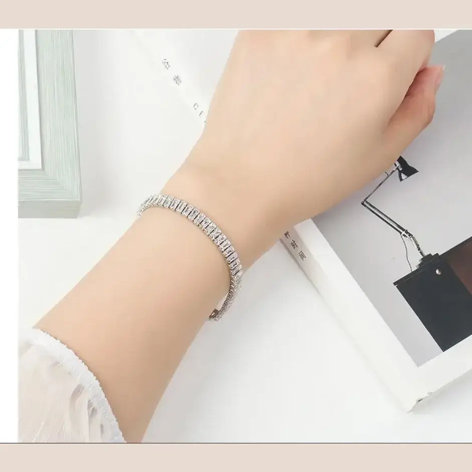 luxury designer 925 Silver fine Crystal Bracelet For Women fashion Jewelry Engagement Wedding Glamour 18CM - 18cm