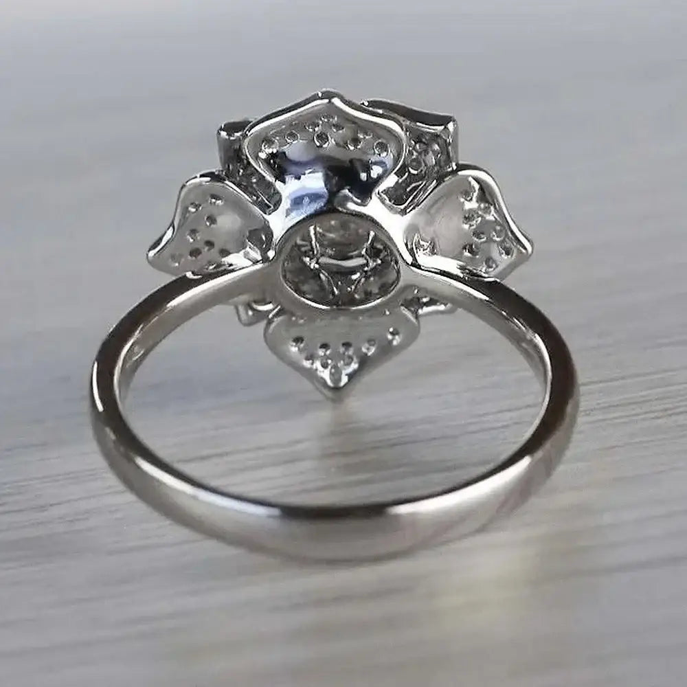 Luxury Romantic Full Inlay High Quality 5A Zircon Large-flowered Camellia Flower Rings for Women Stainless Steel Finger