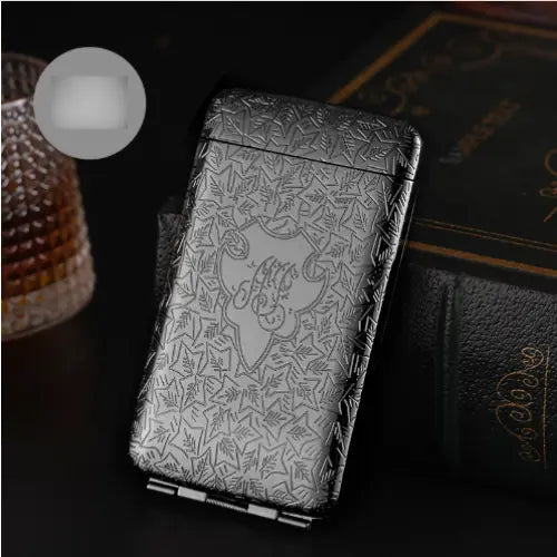 Luxury Vintage Engraved Cigarette Case for 16/20 Cigarettes - Black nickel thin cigarettes 20 packs