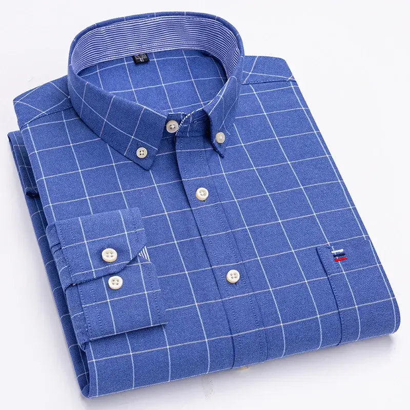 R&z - Men’s 100% Cotton Shirt Long Sleeve Plaid Oxford Casual Solid Color Print Regular Fit Formal Dress Shirt