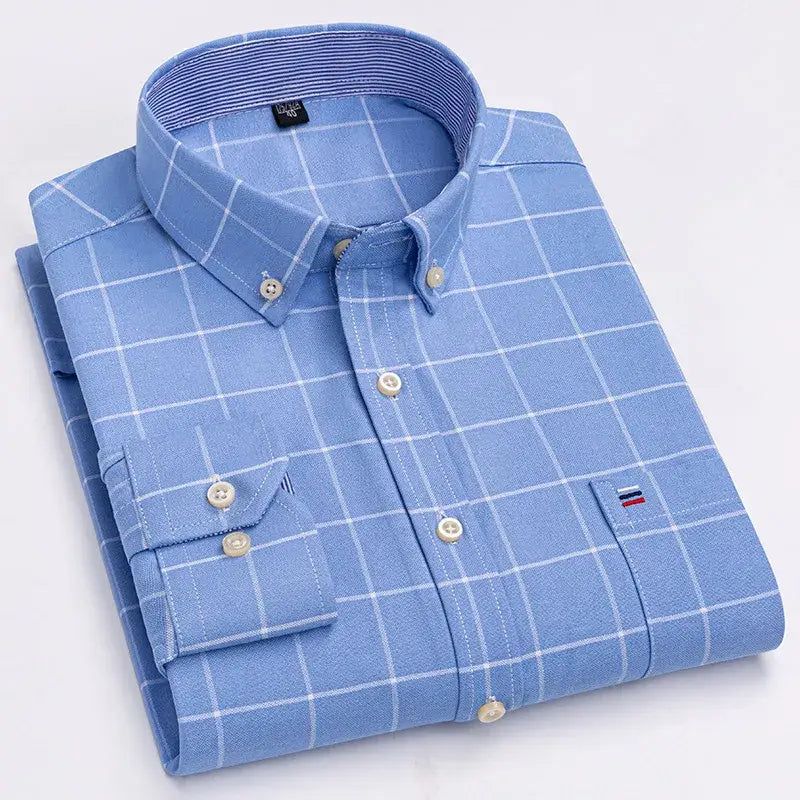 R&z - Men’s 100% Cotton Shirt Long Sleeve Plaid Oxford Casual Solid Color Print Regular Fit Formal Dress Shirt