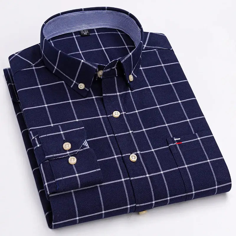 R&z - Men’s 100% Cotton Shirt Long Sleeve Plaid Oxford Casual Solid Color Print Regular Fit Formal Dress Shirt