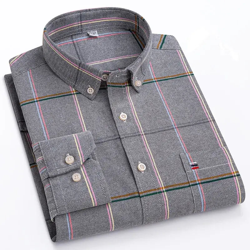 R&z - Men’s 100% Cotton Shirt Long Sleeve Plaid Oxford Casual Solid Color Print Regular Fit Formal Dress Shirt
