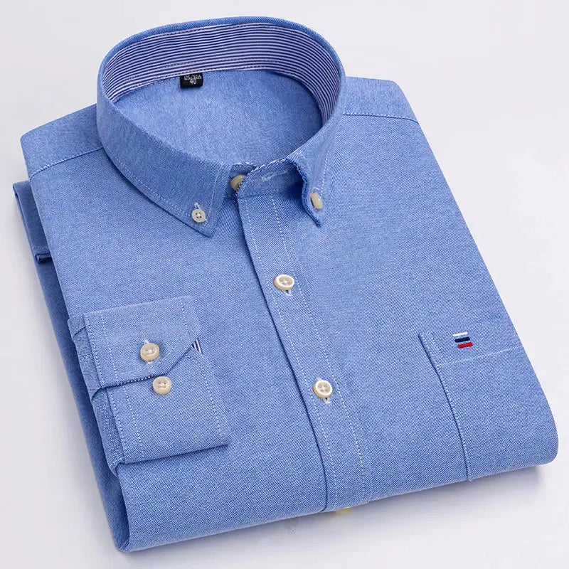 R&z - Men’s 100% Cotton Shirt Long Sleeve Plaid Oxford Casual Solid Color Print Regular Fit Formal Dress Shirt