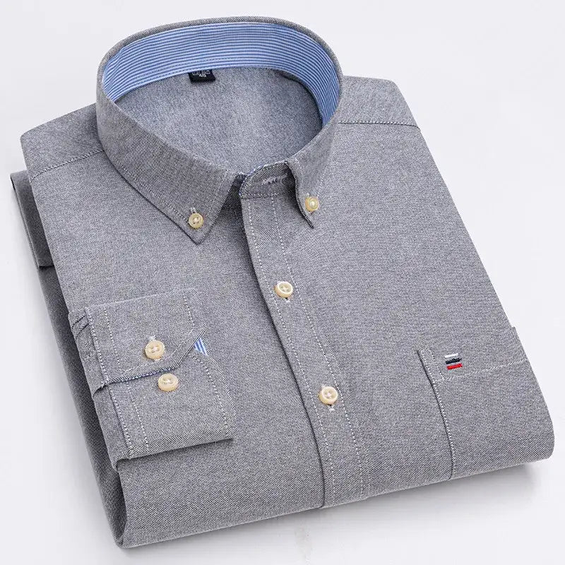 R&z - Men’s 100% Cotton Shirt Long Sleeve Plaid Oxford Casual Solid Color Print Regular Fit Formal Dress Shirt