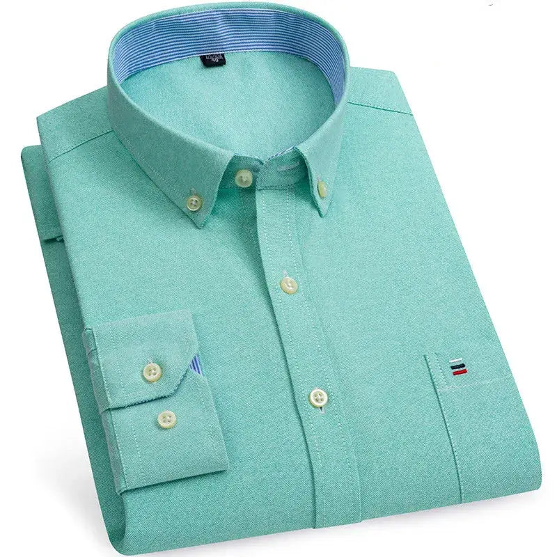 R&z - Men’s 100% Cotton Shirt Long Sleeve Plaid Oxford Casual Solid Color Print Regular Fit Formal Dress Shirt