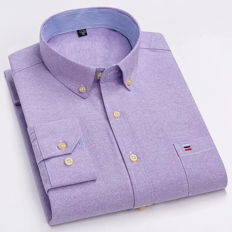 R&z - Men’s 100% Cotton Shirt Long Sleeve Plaid Oxford Casual Solid Color Print Regular Fit Formal Dress Shirt