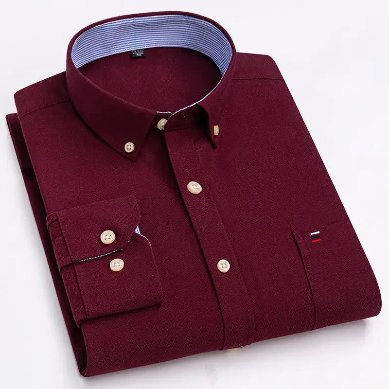 R&z - Men’s 100% Cotton Shirt Long Sleeve Plaid Oxford Casual Solid Color Print Regular Fit Formal Dress Shirt