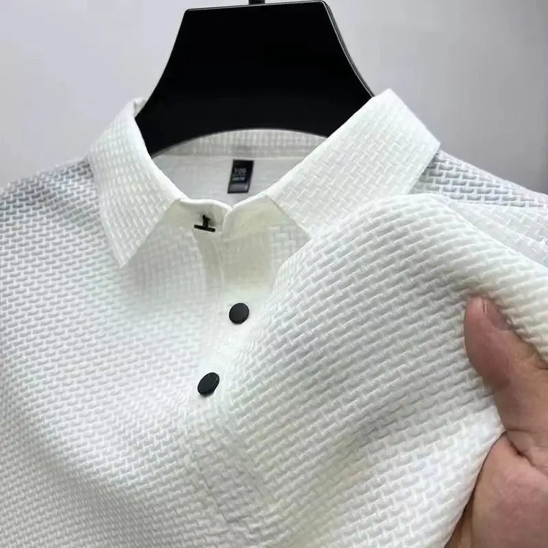 R&z - Men’s Business Casual Short Sleeved Bone Flower Solid Color POLO - Dress Shirt
