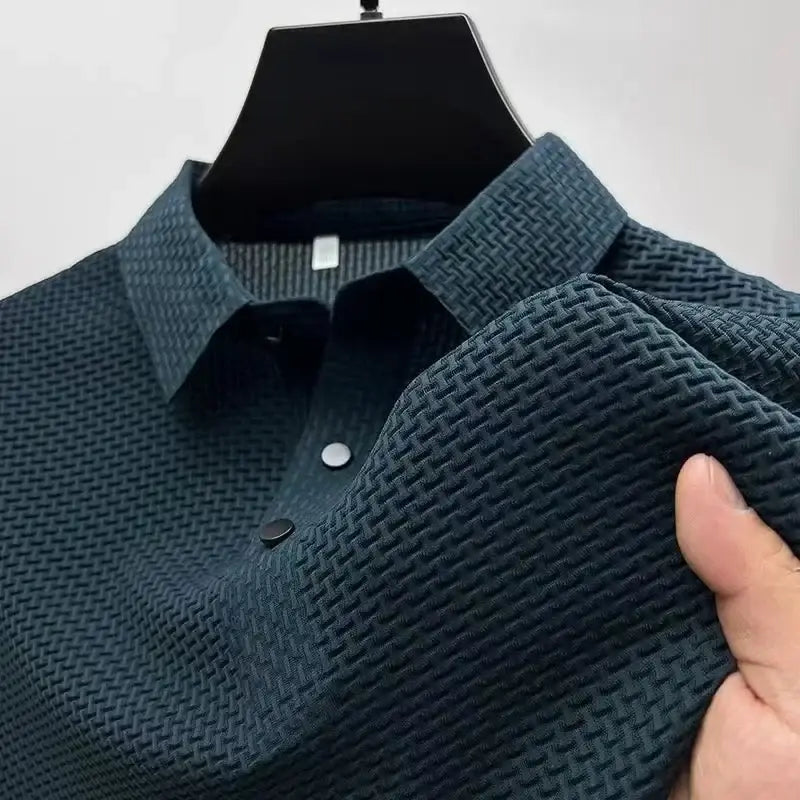 R&z - Men’s Business Casual Short Sleeved Bone Flower Solid Color POLO - Blue / M - Dress Shirt