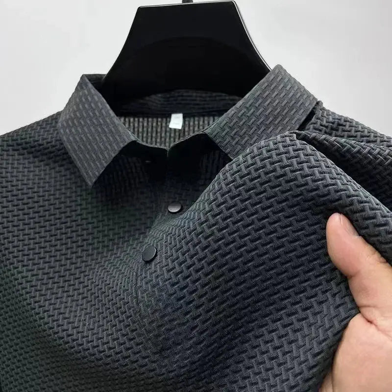 R&z - Men’s Business Casual Short Sleeved Bone Flower Solid Color POLO - GRAY / M - Dress Shirt