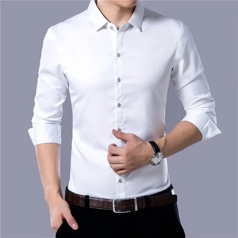R&z - Men’s Casual Fashion Business Solid Color Long Sleeved Shirt - Dress Shirt