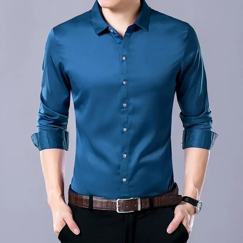 R&z - Men’s Casual Fashion Business Solid Color Long Sleeved Shirt - Dress Shirt