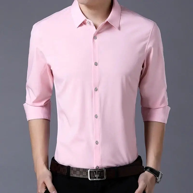 R&z - Men’s Casual Fashion Business Solid Color Long Sleeved Shirt - Dress Shirt