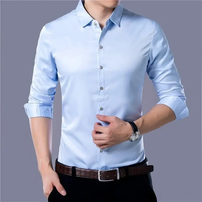 R&z - Men’s Casual Fashion Business Solid Color Long Sleeved Shirt - Dress Shirt