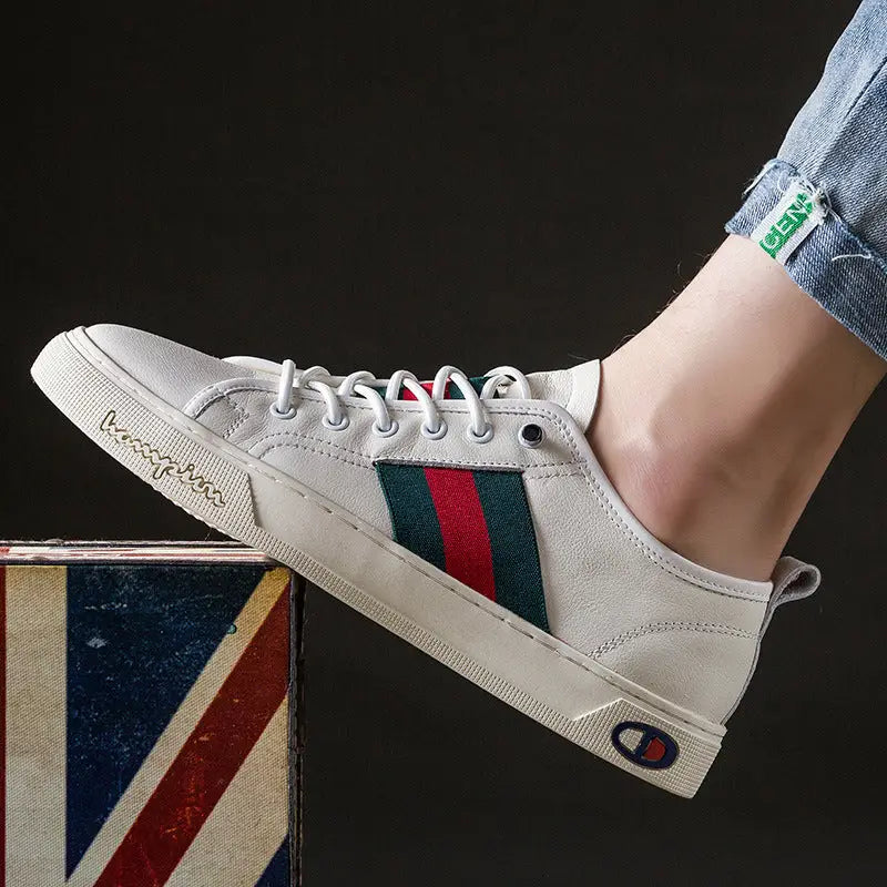 Men’s Casual Leather Sneakers - Trendy White Shoes